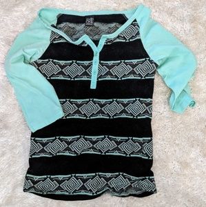 Empyre Henley Shirt Knox Black & Mint Tribal Print